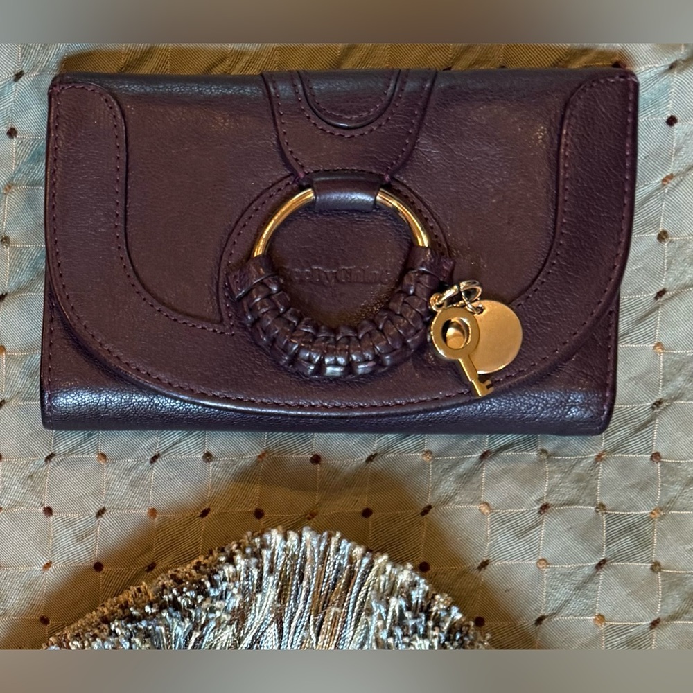 See by Chloé Tri-fold Leather Wallet, Burgundy